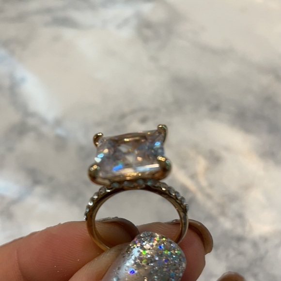 Gold Square Princess Cut Cubic Zirconia Ring - Picture 8 of 10